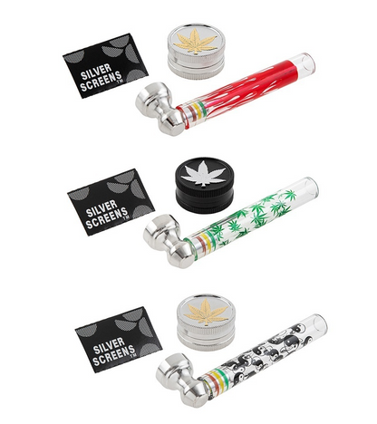 Dreamliner Glass Pipe + 5-Screen + Grinder - 24 Stk