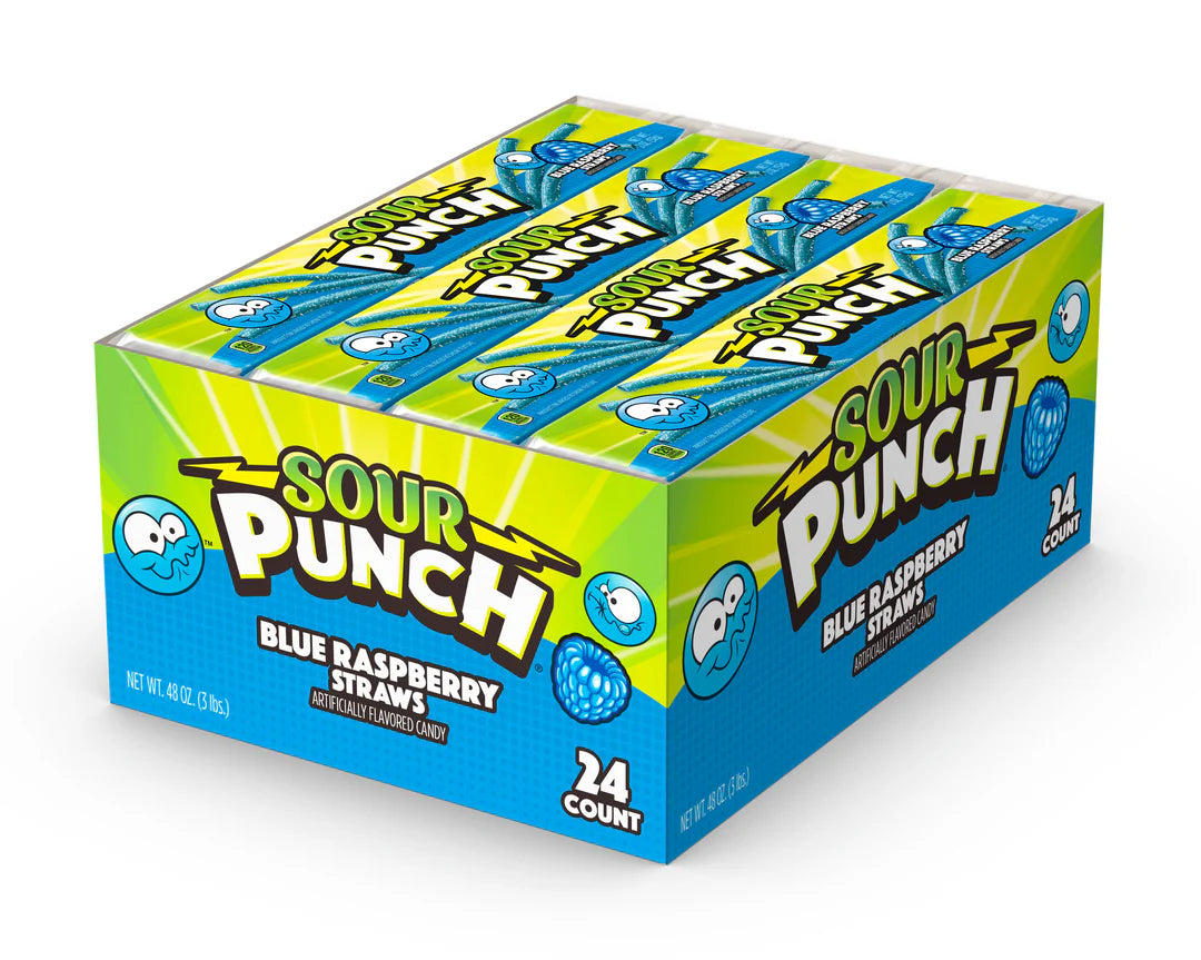 Sour Punch Bar: Blue Raspberry Straws - 57g x 24 Stk