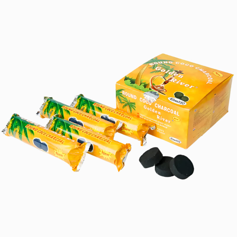 KULL: Golden River ROUND COCO CHARCOAL - (40mm x 10 stk) x 8 rolls