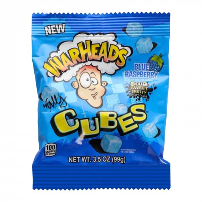 Warheads Bags: Blue Raspb. Cubes - 99g x 12 stk