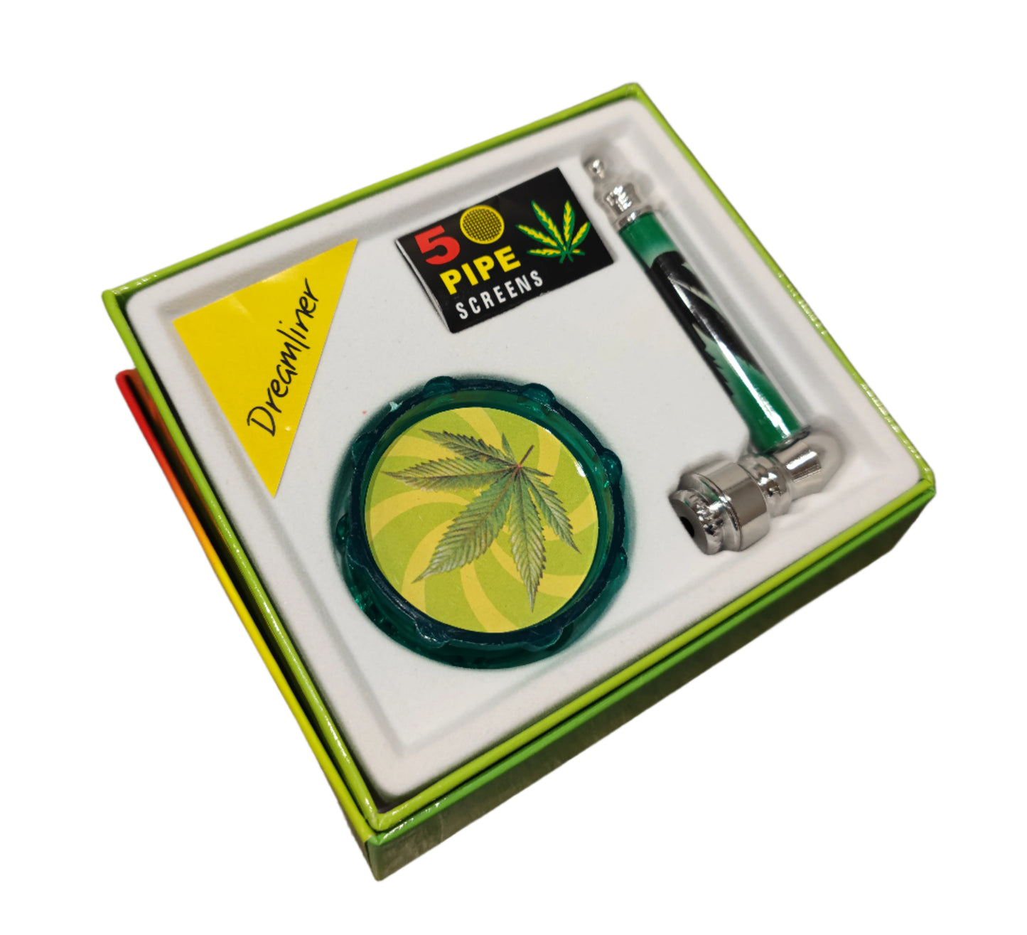 Giftset Green Pipe + Grinder + 5 Screens