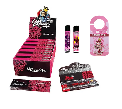 Monkey King Paper Pink KS + Tips 48 Stk + CLIPPER Lighter 48 Stk