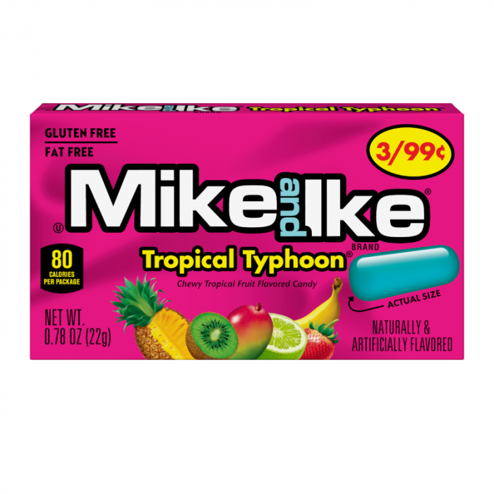 Mike & Ike Mini Box: Maroon T. Typhoon - 22g x 24 Stk