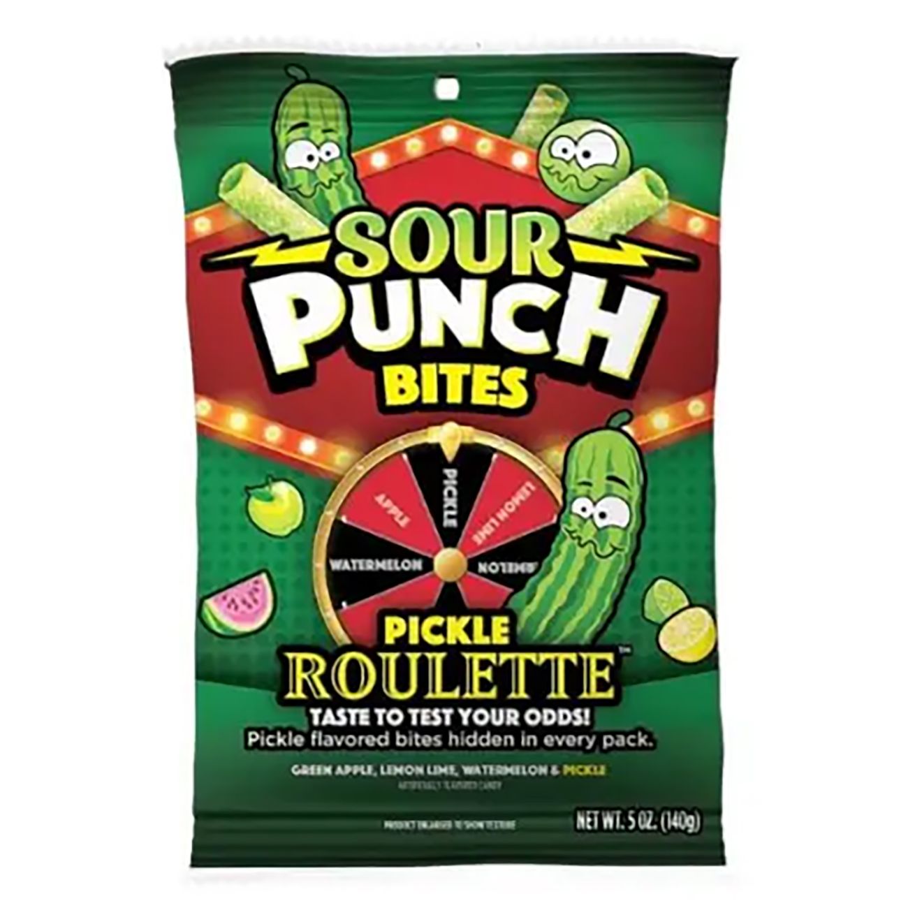 Sour Punch Bags: Pickle Roulette Bites - 140g x 12 stk