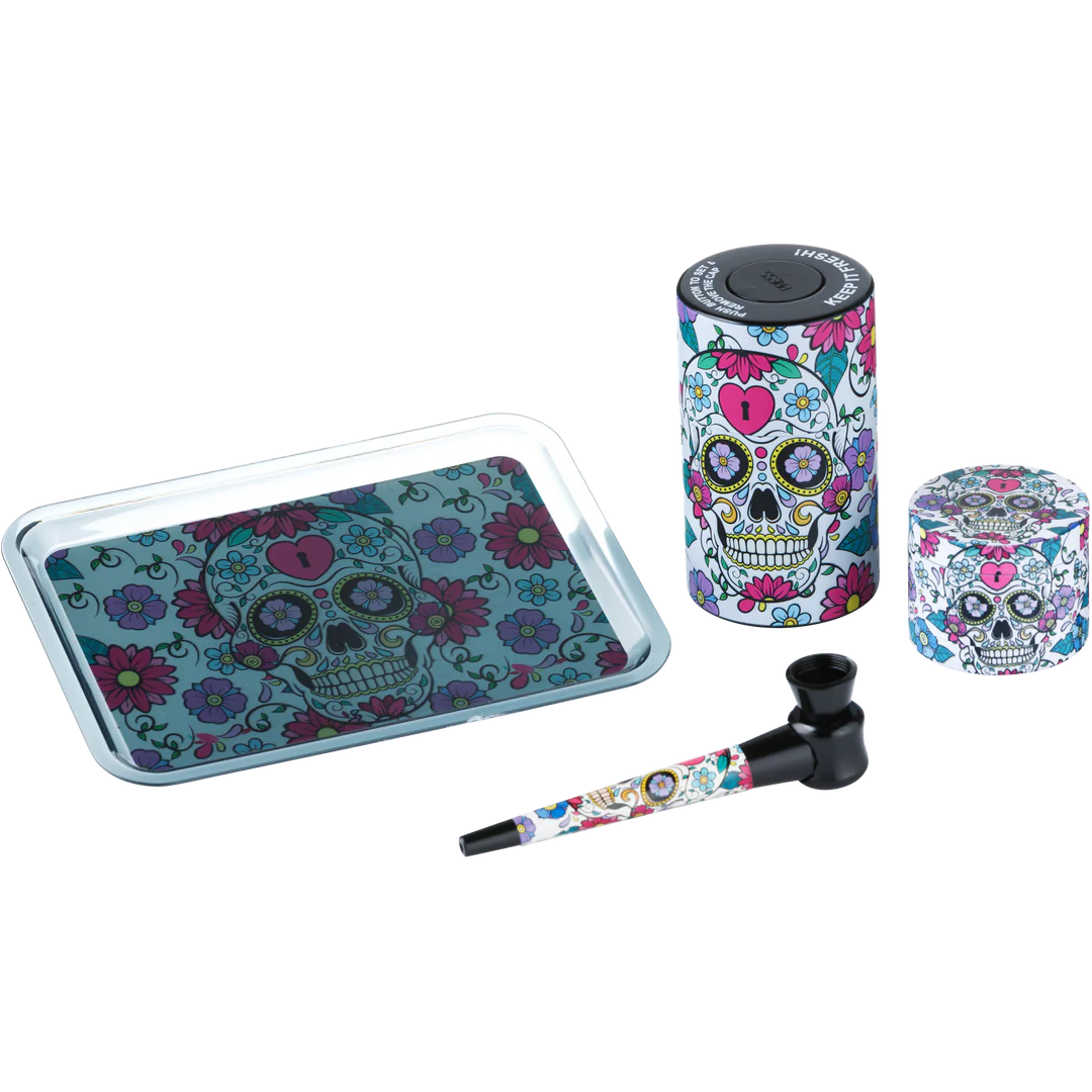 Super Gift Set Grinder/Pipe/Storage/Flower Skull Box