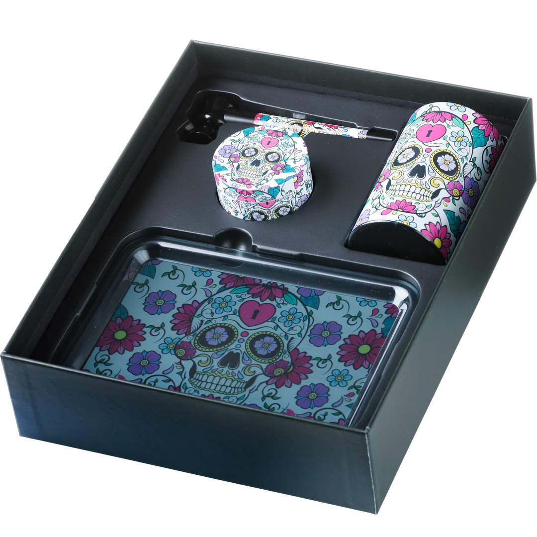 Super Gift Set Grinder/Pipe/Storage/Flower Skull Box